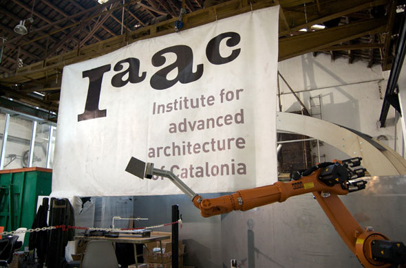 flag of spain 2010. IaaC flag with the robot KUKA