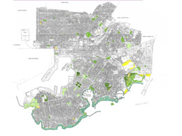 Network of green and open spaces in Piraeus city